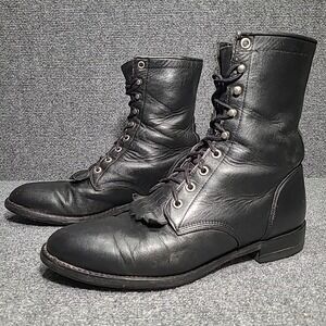 Justin Womens Size 8.5 D Black Leather Laces Kilt Cowboy Western Boots